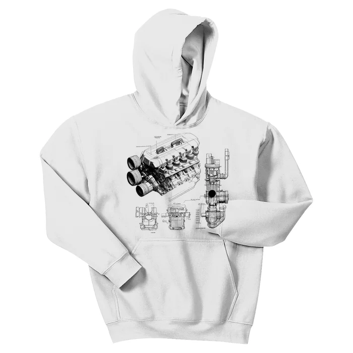 Engine Blueprint Kids Hoodie