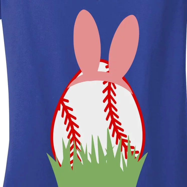 Easter Bunny Ears Baseball Player Coach Fan Lover Ball Gift Women's V-Neck T-Shirt