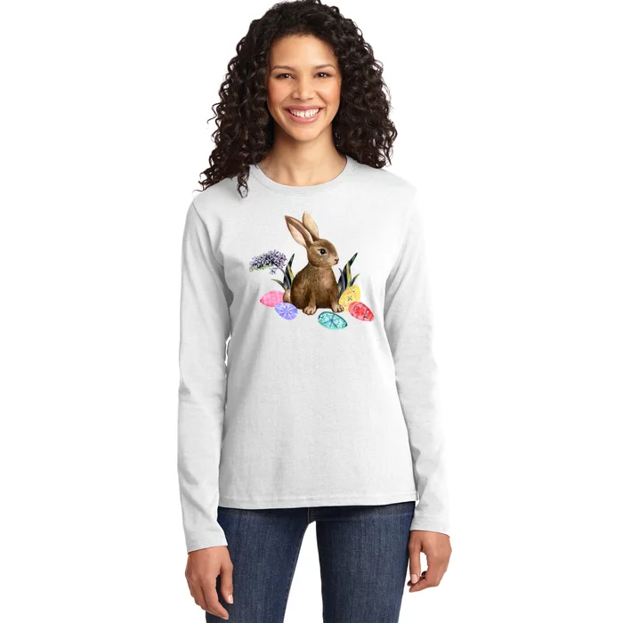 Easter Bunny Egg Spring Holiday Cute Ladies Long Sleeve Shirt