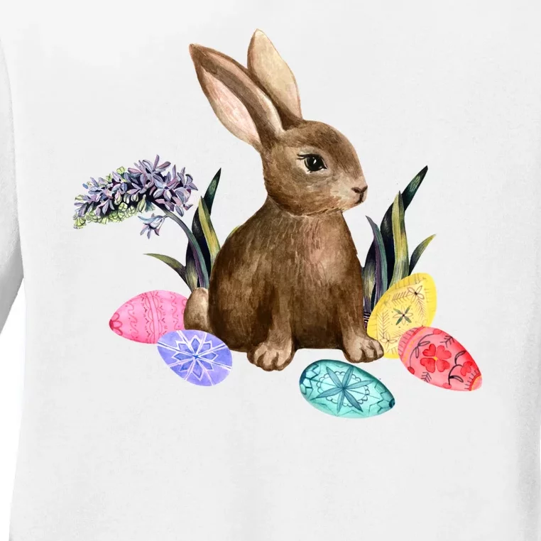 Easter Bunny Egg Spring Holiday Cute Ladies Long Sleeve Shirt