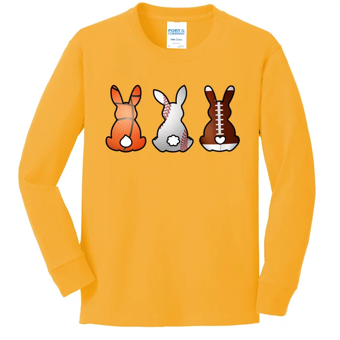 Easter Bunny Football Basketball Baseball Sports Fan Kids Long Sleeve Shirt