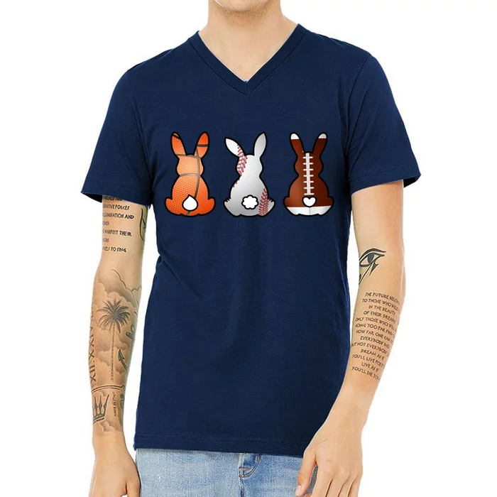 Easter Bunny Football Basketball Baseball Sports Fan V-Neck T-Shirt