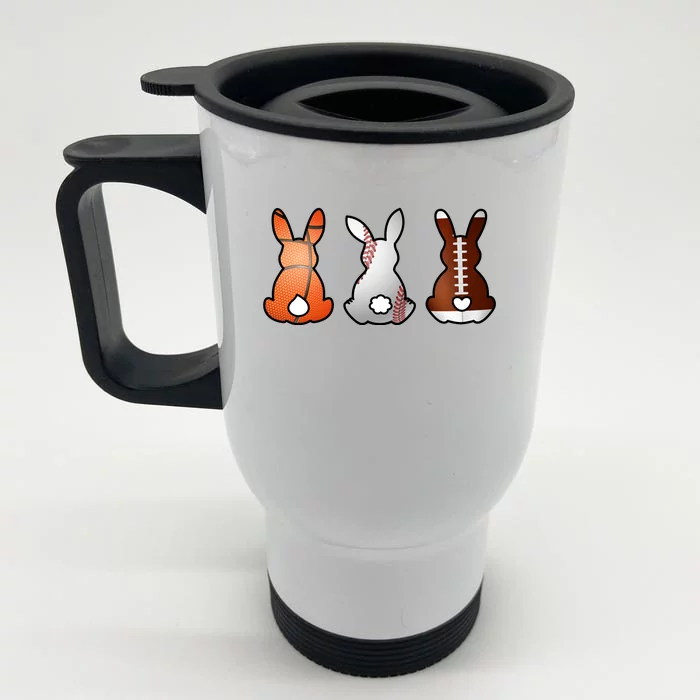 Easter Bunny Football Basketball Baseball Sports Fan Front & Back Stainless Steel Travel Mug