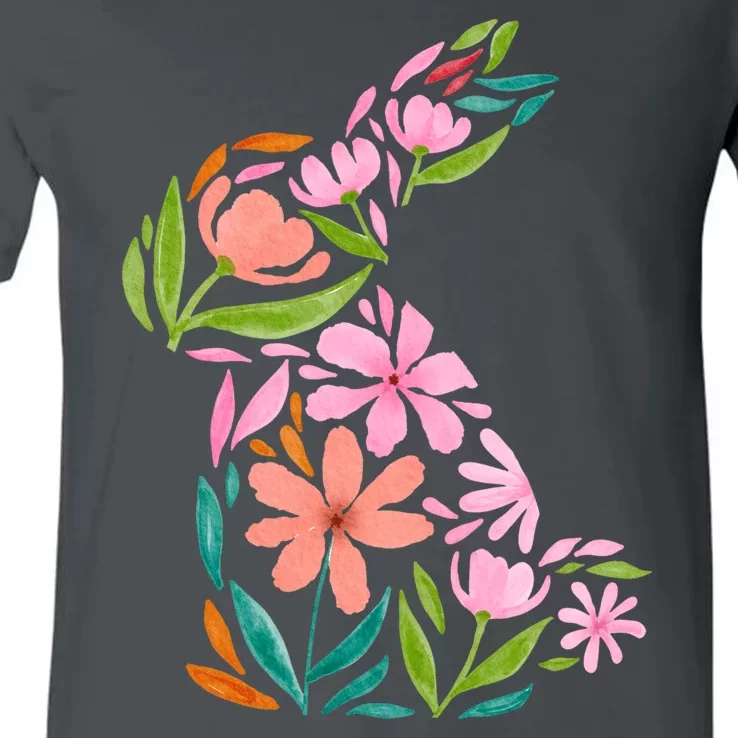 Easter Bunny Flower Holiday V-Neck T-Shirt