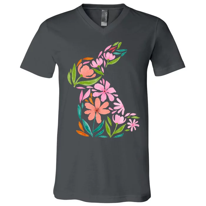 Easter Bunny Flower Holiday V-Neck T-Shirt