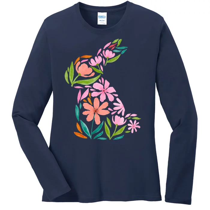 Easter Bunny Flower Holiday Ladies Long Sleeve Shirt