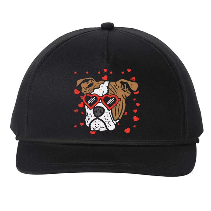 English Bulldog Face Heart Glasses Valentines Day Dog Gift Snapback Five-Panel Rope Hat