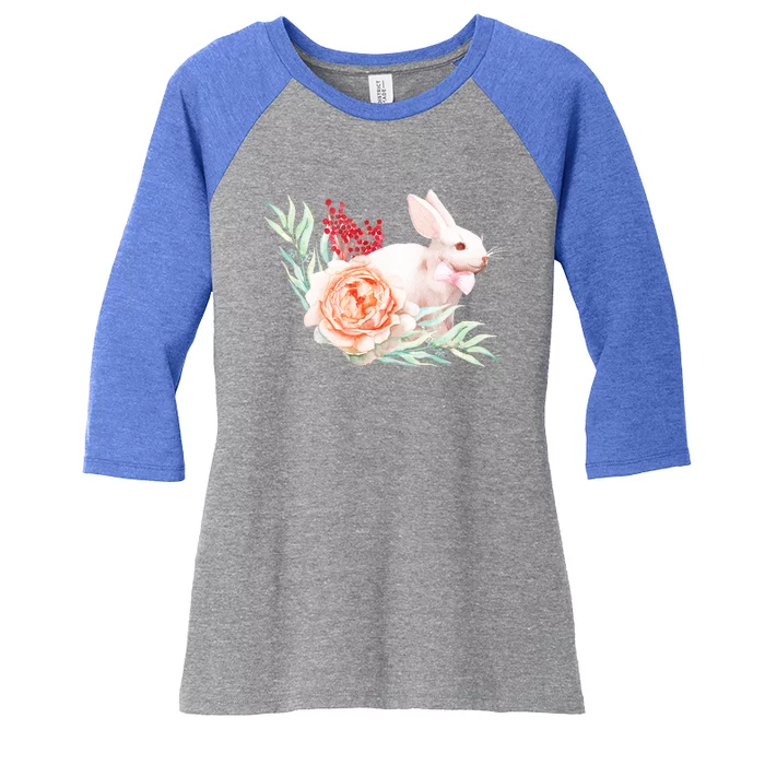 Easter Bunny Flower Spring Art Women's Tri-Blend 3/4-Sleeve Raglan Shirt