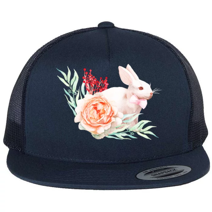 Easter Bunny Flower Spring Art Flat Bill Trucker Hat