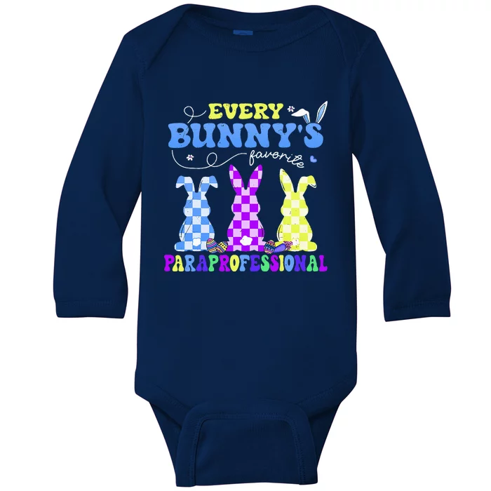 Every BunnyS Favorite Paraprofessional Groovy Easter Rabbit Baby Long Sleeve Bodysuit