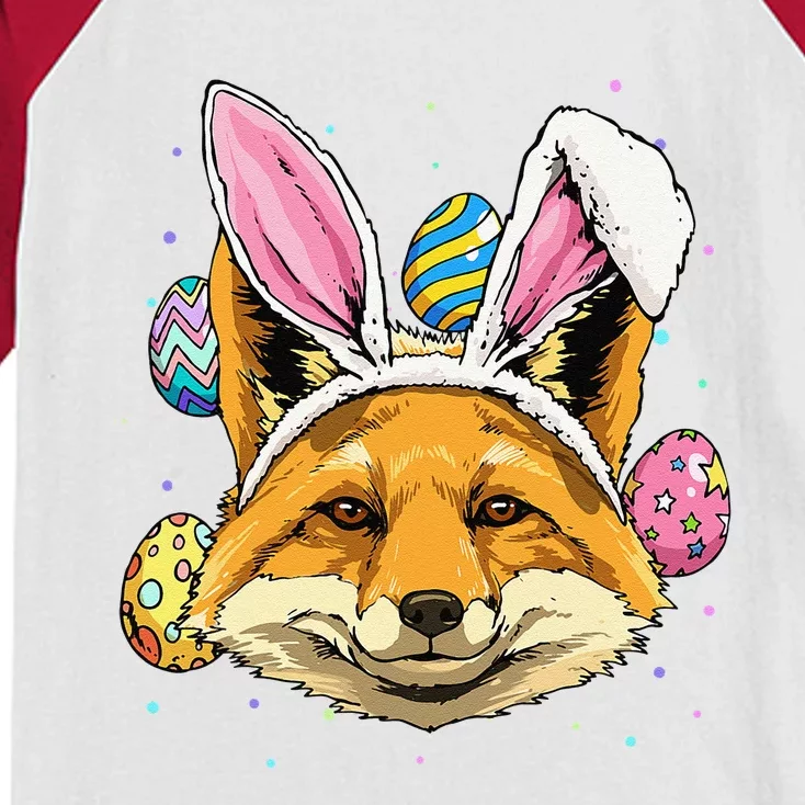 Easter Bunny Fox Funny Easter Fox Lover Kids Colorblock Raglan Jersey