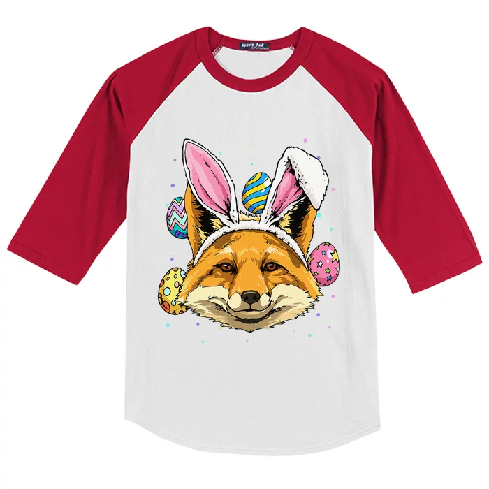 Easter Bunny Fox Funny Easter Fox Lover Kids Colorblock Raglan Jersey