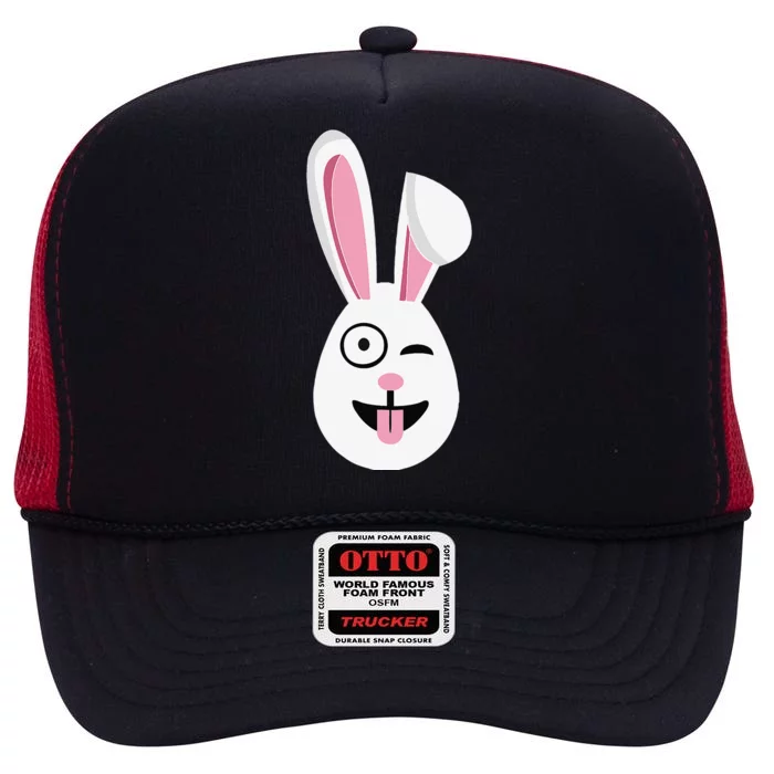 Easter Bunny Funny Egg Ears N Nose Tongue Out High Crown Mesh Trucker Hat