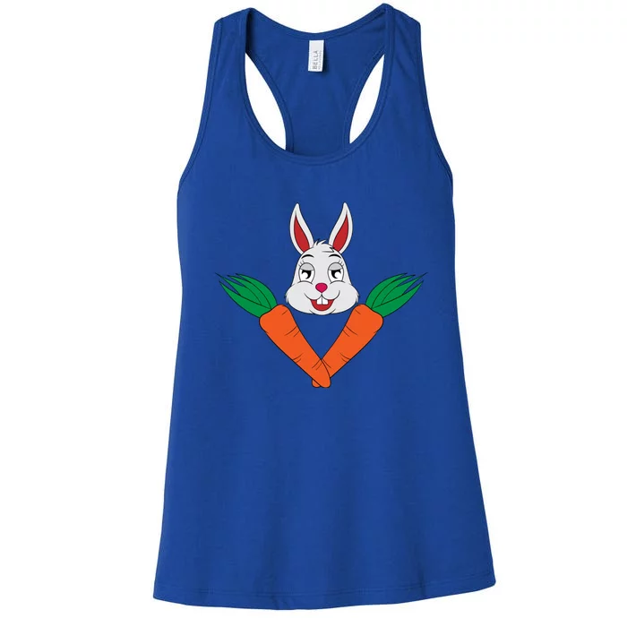 Easter Bunny Face With Carrots Gift Women's Racerback Tank