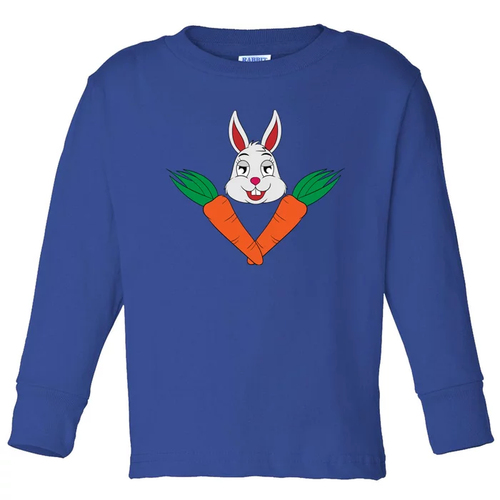 Easter Bunny Face With Carrots Gift Toddler Long Sleeve Shirt