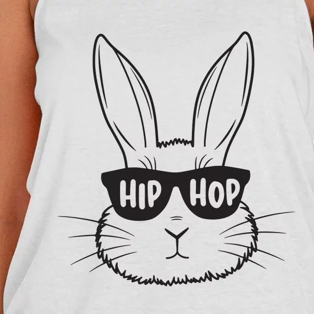 Easter Bunny Face Glasses Rabbit Happy Easter Women's Knotted Racerback Tank