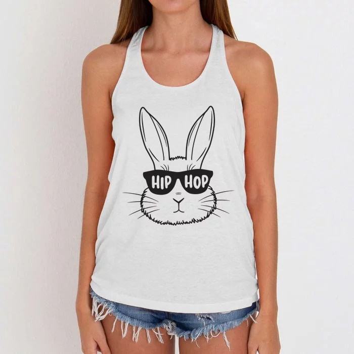 Easter Bunny Face Glasses Rabbit Happy Easter Women's Knotted Racerback Tank