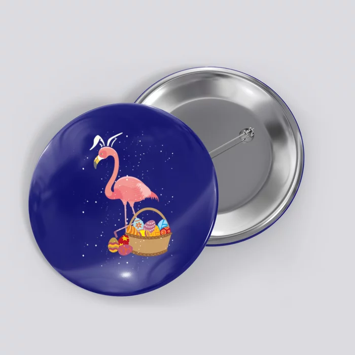 Easter Basket Flamingo Funny Egg Hunter Pink Bird Lover Gift Button