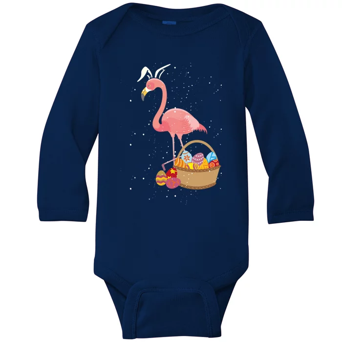 Easter Basket Flamingo Funny Egg Hunter Pink Bird Lover Gift Baby Long Sleeve Bodysuit