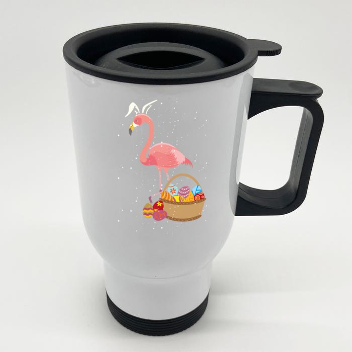 Easter Basket Flamingo Funny Egg Hunter Pink Bird Lover Gift Front & Back Stainless Steel Travel Mug