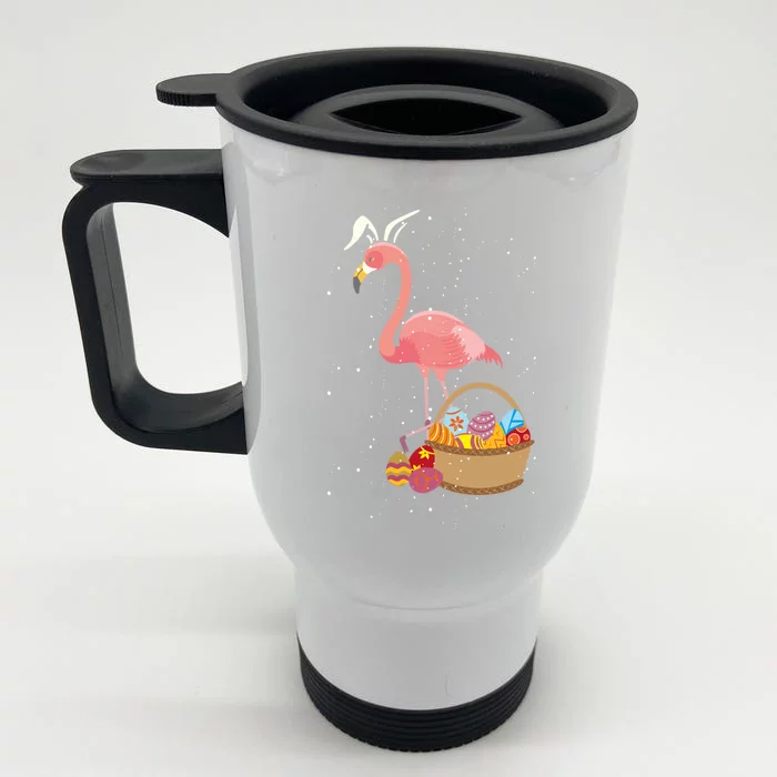 Easter Basket Flamingo Funny Egg Hunter Pink Bird Lover Gift Front & Back Stainless Steel Travel Mug