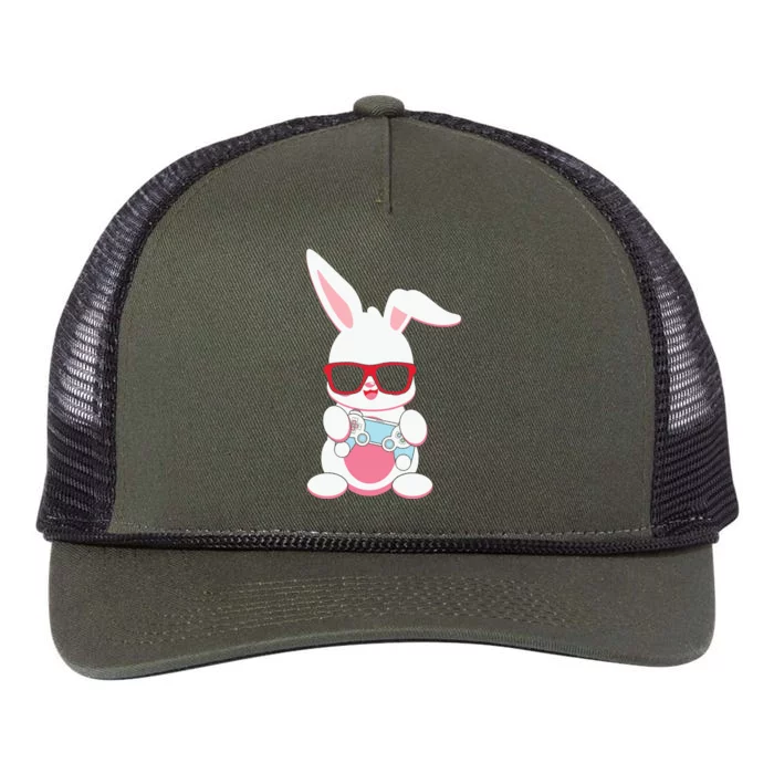 Easter Bunny Gamer Cute Easter Bunny Retro Rope Trucker Hat Cap