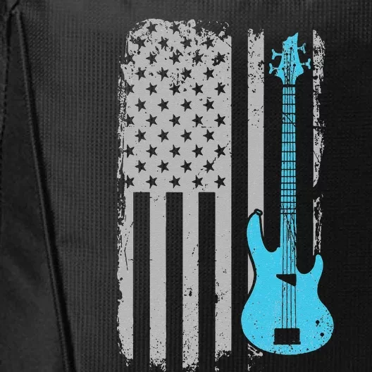 Electric Bass Guitar Player American Flag Musician City Backpack