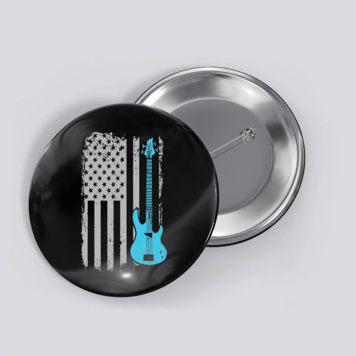 Electric Bass Guitar Player American Flag Musician Button