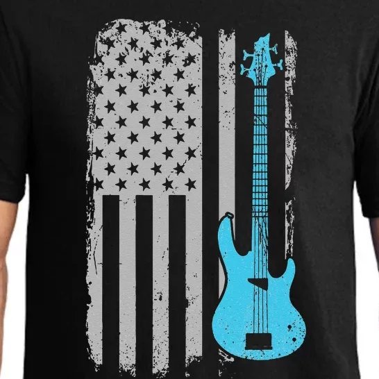 Electric Bass Guitar Player American Flag Musician Pajama Set