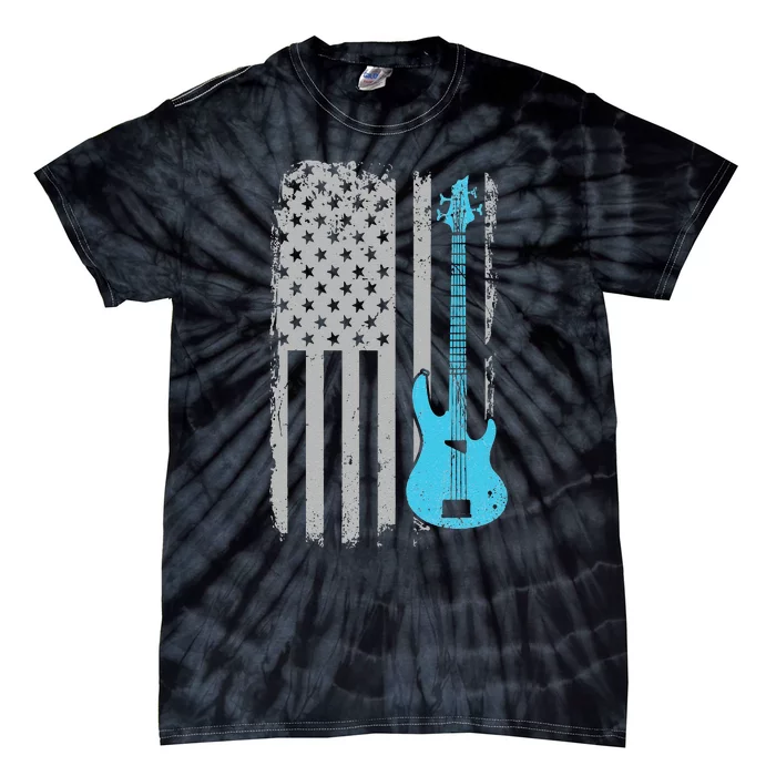 Electric Bass Guitar Player American Flag Musician Tie-Dye T-Shirt