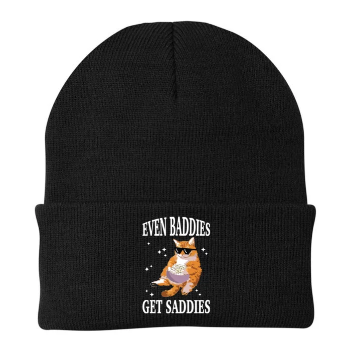 Even Baddies Get Saddies Funny Cat Meme Knit Cap Winter Beanie