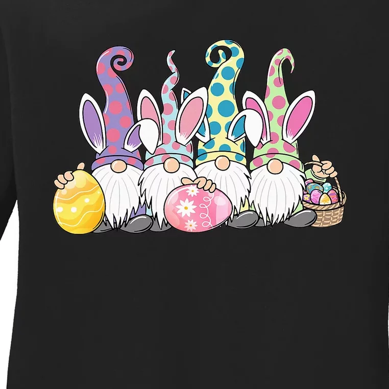 Easter Bunny Gnome Easter Eggs Hunting Ladies Long Sleeve Shirt