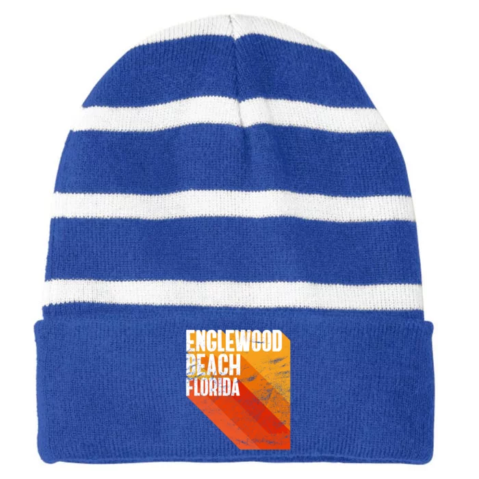 Englewood Beach Gift Retro Style Florida Gift Striped Beanie with Solid Band