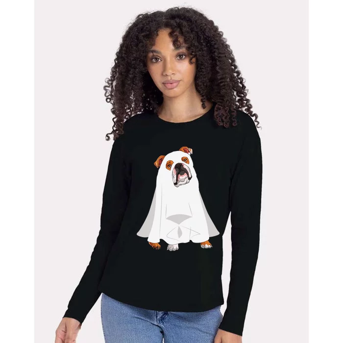 English Bulldog Ghost Pumpkin Halloween Fall Dog Lover Womens Cotton Relaxed Long Sleeve T-Shirt