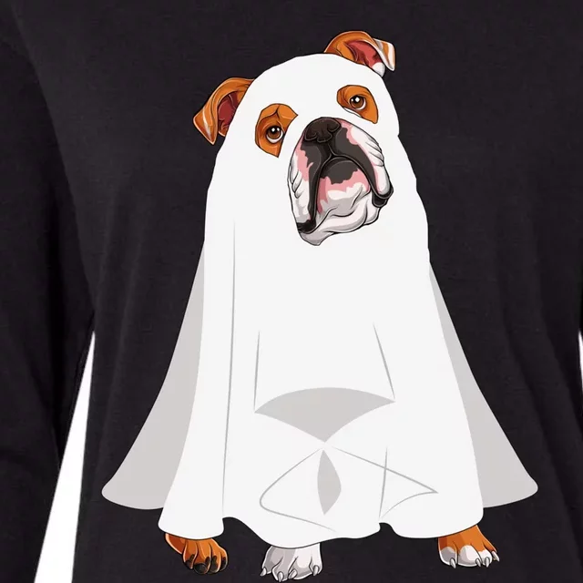 English Bulldog Ghost Pumpkin Halloween Fall Dog Lover Womens Cotton Relaxed Long Sleeve T-Shirt