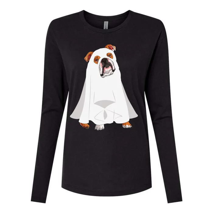 English Bulldog Ghost Pumpkin Halloween Fall Dog Lover Womens Cotton Relaxed Long Sleeve T-Shirt