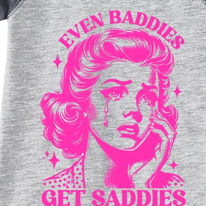 Even Baddies Get Saddies Retro Lady Infant Baby Jersey Bodysuit