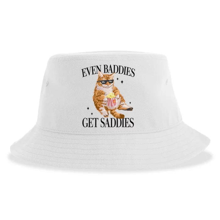 Even Baddies Get Saddies Funny Cat Meme Sustainable Bucket Hat