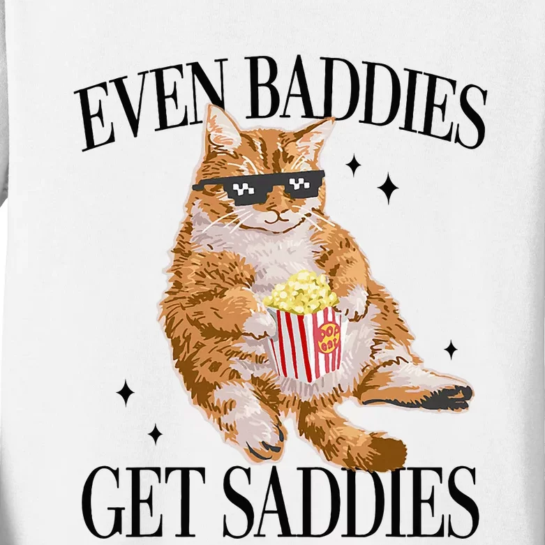 Even Baddies Get Saddies Funny Cat Meme Kids Long Sleeve Shirt