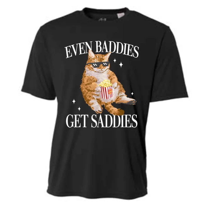 Even Baddies Get Saddies Funny Cat Meme Cooling Performance Crew T-Shirt