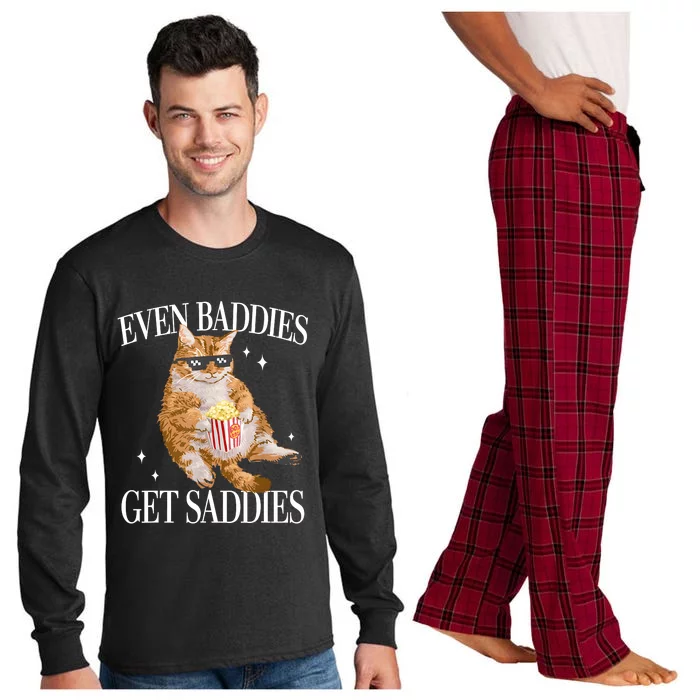 Even Baddies Get Saddies Funny Cat Meme Long Sleeve Pajama Set