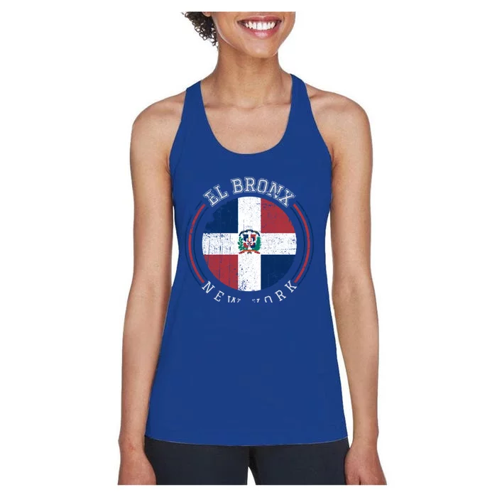 El Bronx Gift Dominican Republic Flag Varsity Style Gift Women's Racerback Tank