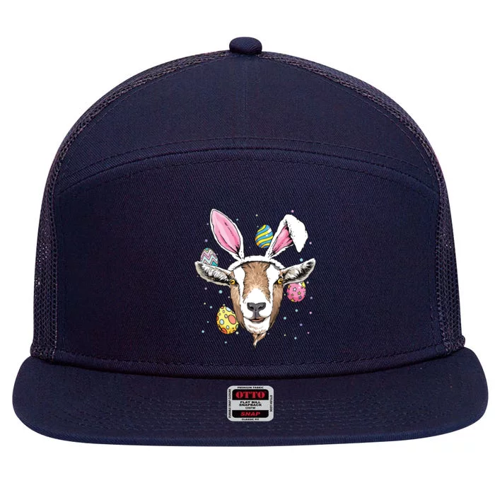 Easter Bunny Goat Funny Farmer Easter Goat 7 Panel Mesh Trucker Snapback Hat