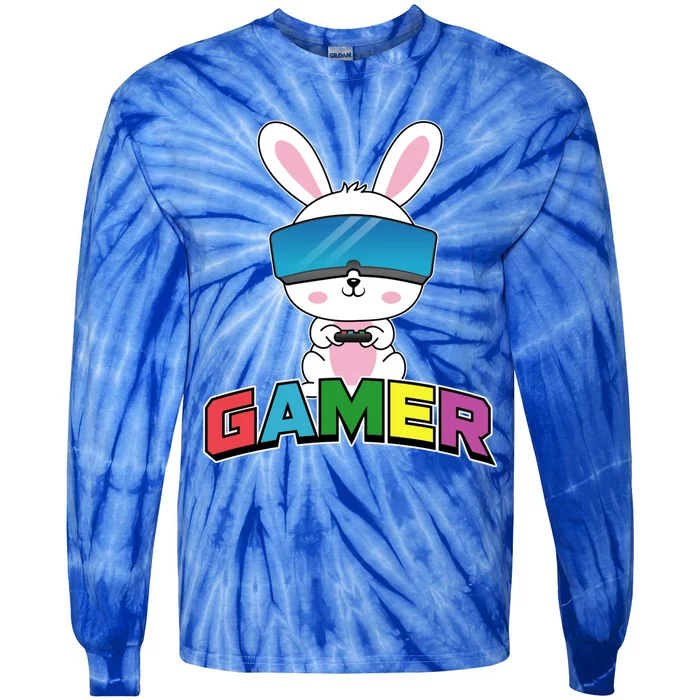 Easter Bunny Gamer Rabbit Easter Day Gaming Gift Tie-Dye Long Sleeve Shirt