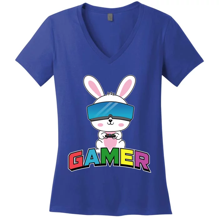 Easter Bunny Gamer Rabbit Easter Day Gaming Gift Women's V-Neck T-Shirt