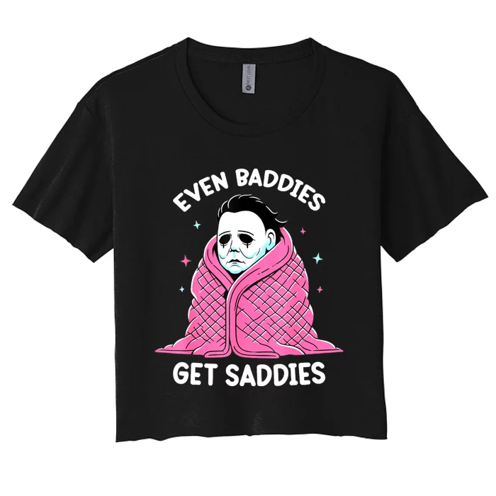 Even Baddies Get Saddies Raccoon Funny Oddly Specific Meme Women's Crop Top Tee