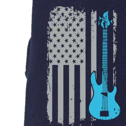 Electric Bass Guitar Player American Flag Musician Doggie 3-End Fleece Hoodie