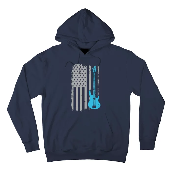 Electric Bass Guitar Player American Flag Musician Hoodie