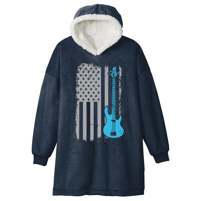 Electric Bass Guitar Player American Flag Musician Hooded Wearable Blanket