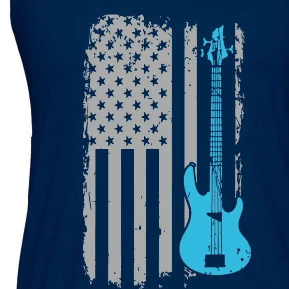 Electric Bass Guitar Player American Flag Musician Ladies Essential Flowy Tank